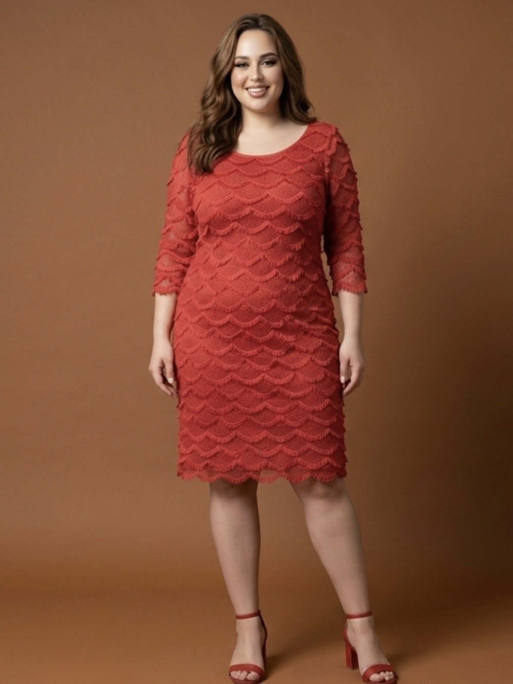 Jessica Howard Coral Orange Eyelash Fringe Shift Dress - Size 12
